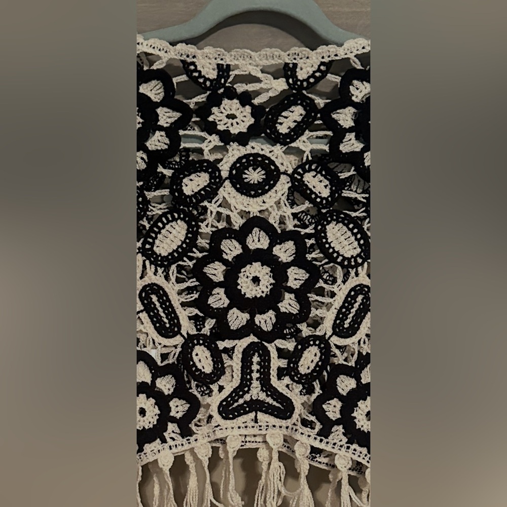 NEW Boutique Black and White Crochet Sweater / Fringe! - Picture 2 of 3